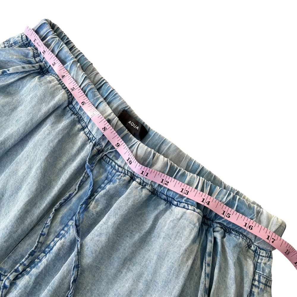 AQUA Womens XL Blue Tencel Cargo Pants Wide Leg Elastic Waist Light Coastal Boho - Picture 3 of 8